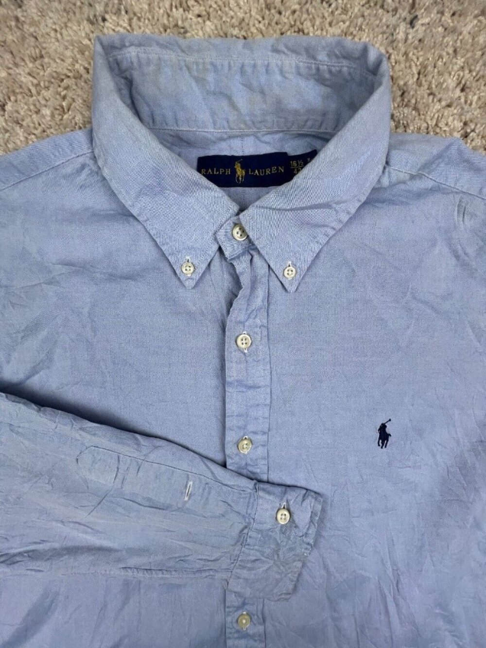 Ralph Lauren Button Up Shirt Adult 16.5 42 Blue w Pony Cotton Men’s Long Sleeve